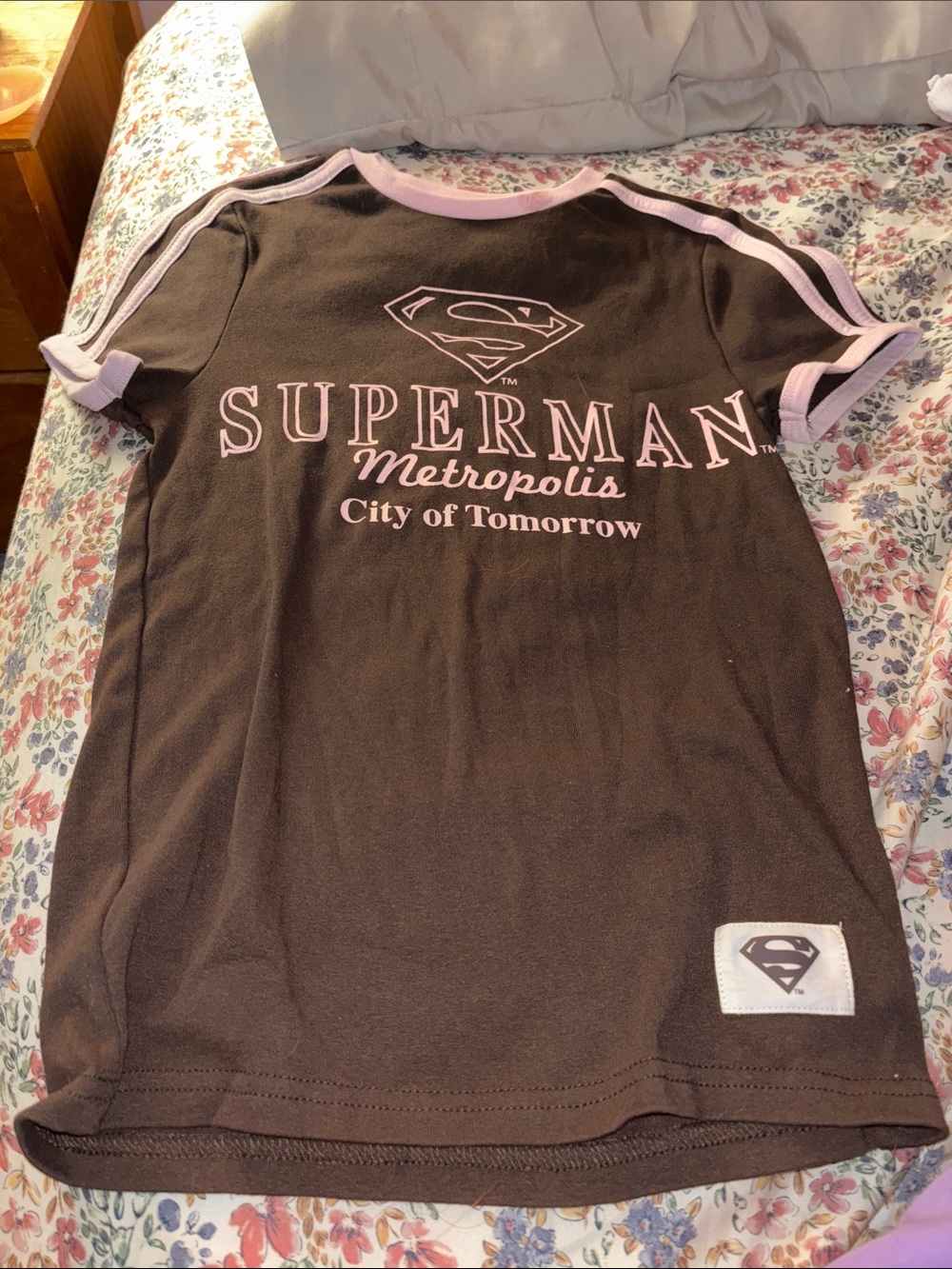 DC Comics Metropolis Graphic Tee - Brown with Pink Trim